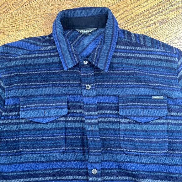 Eddie Bauer Shirt Adult XL Chamois Button Up Blue Outdoor Striped READ - Picture 2 of 11